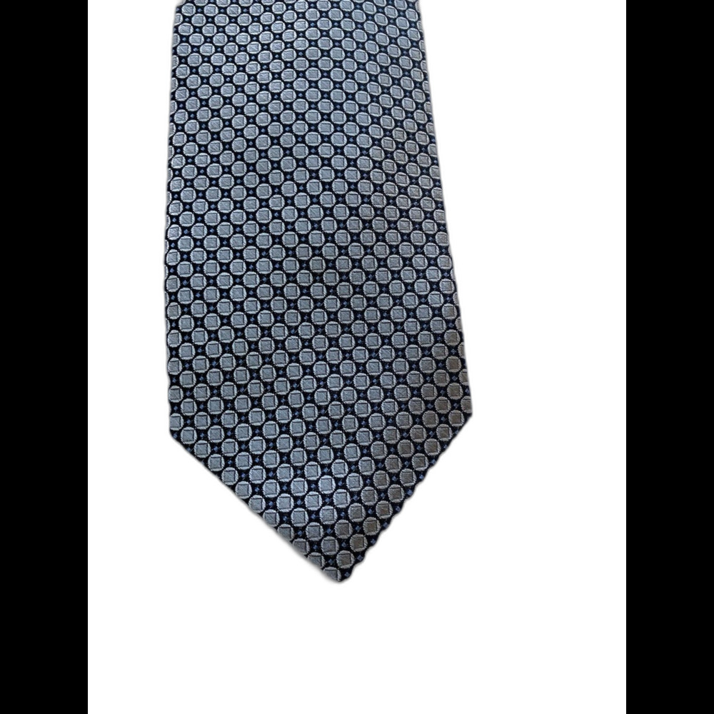 JZ Richards Silk Tie Geometric Medallion Silver Blue Hand Made in USA Boulder